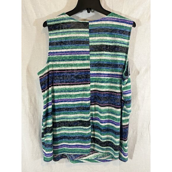 Catherines Women's 22/24WP Petite Green And Blue Striped Tank Blouse - Picture 3 of 6